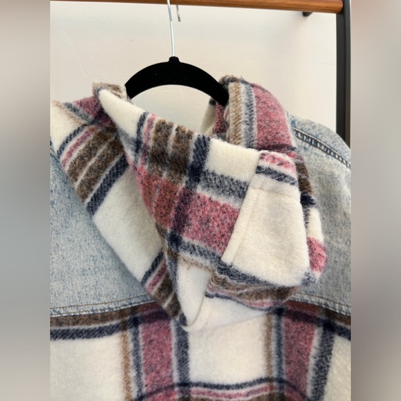 BLANKNYC Blank NYC Denim & Plaid Fleece / Flannel Hooded Jacket Size Large - Picture 6 of 12